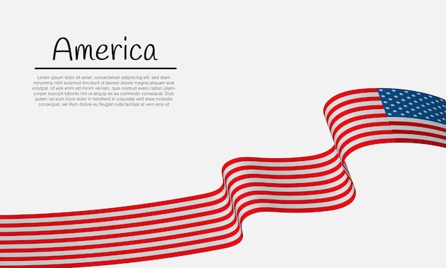 Waving ribbon with america flag template for independence day poster design