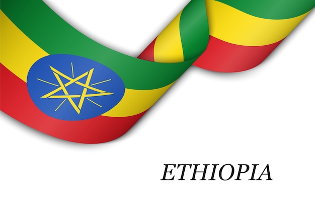 Waving ribbon with flag of Ethiopia.