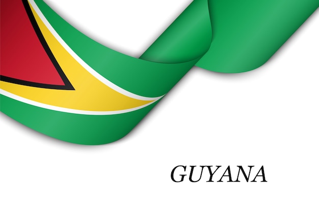 Waving ribbon with flag of Guyana.