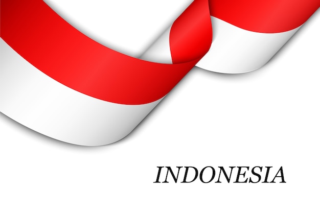 Waving ribbon with flag of indonesia.