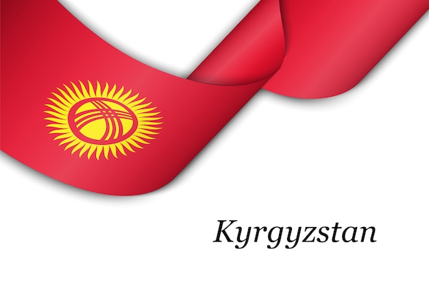 キルギスタンの旗とリボンを振っています。