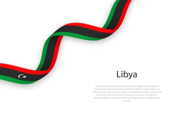 Waving ribbon with flag of libya