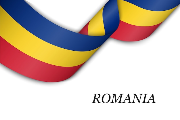 루마니아의 국기와 리본을 흔들며.