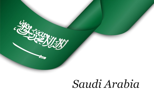 Waving ribbon with flag of Saudi Arabia.