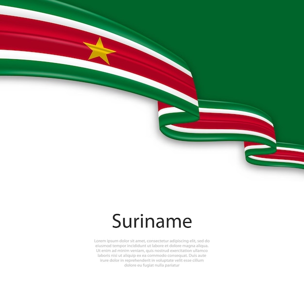 Waving ribbon with flag of suriname