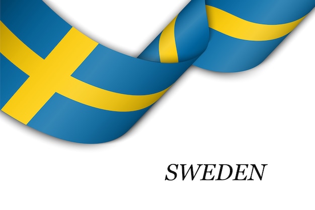 Размахивая лентой с флагом Швеции.