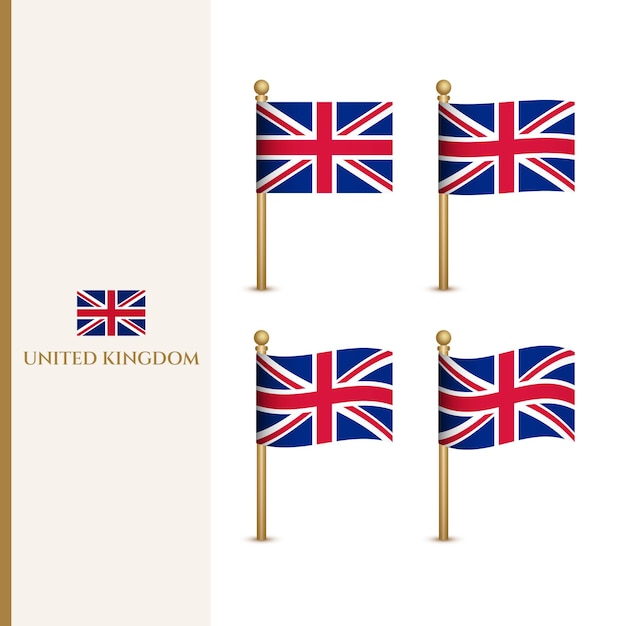 Waving United Kingdom Great Britain flags 3d vector illustration flag of UK