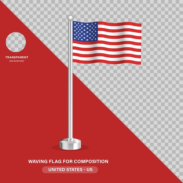 Vector waving us flag isolated on transparent background composition