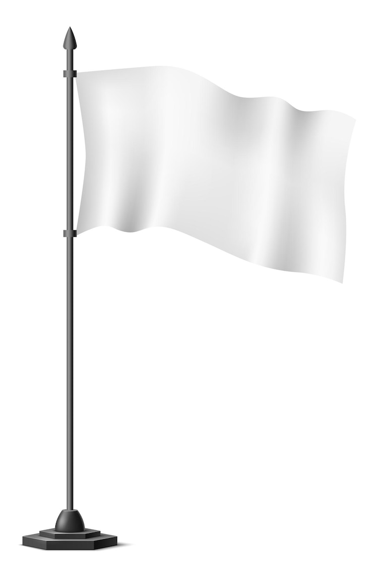 Vector waving white flag. realistic fabric blank mockup isolated on white background