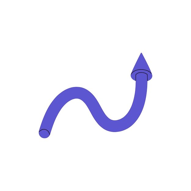 Wavy 3D line with cursor Curvy signpost sign to pointing direction Twisted arrow to showing route way path Geometric shape pointer symbol Flat isolated vector illustration on white background