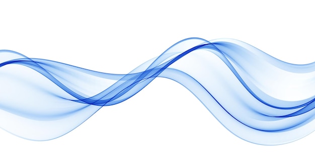 Wavy abstract flow of blue transparent lines on a white background
