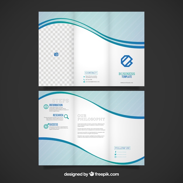 Wavy blue trifold business brochure