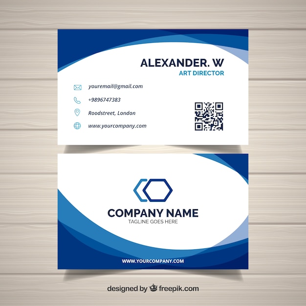 Vector wavy blue and white business card