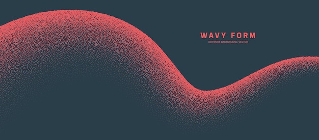 Wavy Curved Form Vector Grainy Border Red Dotwork Minimalist Abstract Background