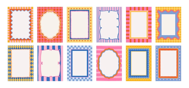 Wavy frames Doodle wave edge borders Retro Dolce Vita gebogen vormen rechthoekige ovale cirkelvormige elementen frame vormen Abstract geometrische posters Vector patroon set