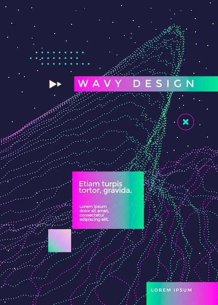 Wavy geometric poster design Cover with dotted gradient shape Flow background with grid wave