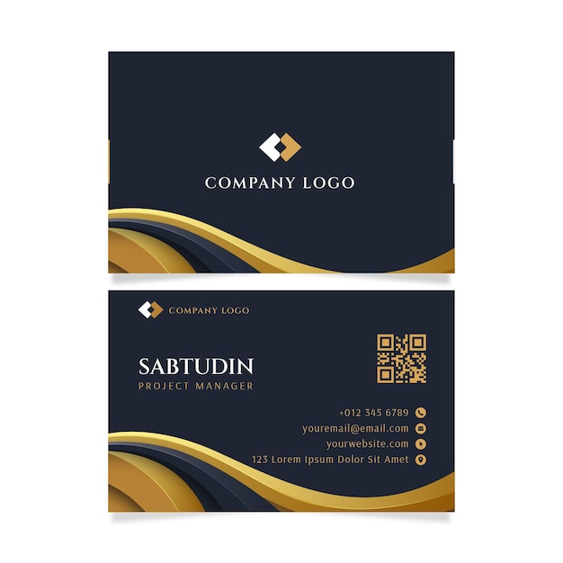 Vector wavy golden line business identity cards template