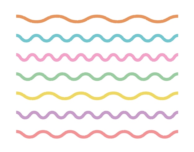 Wavy line set in white background simple color outline design element