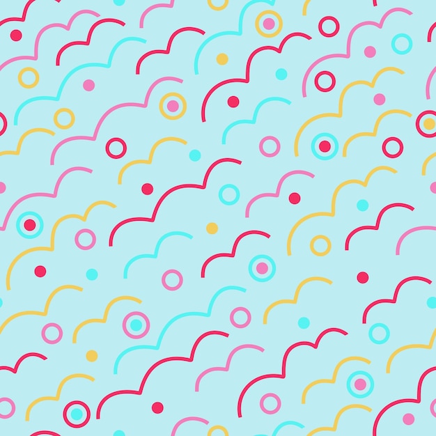 Linee ondulate e cerchi punti su sfondo azzurro modello senza cuciture doodle stampa astratta linee stilizzate di nuvole