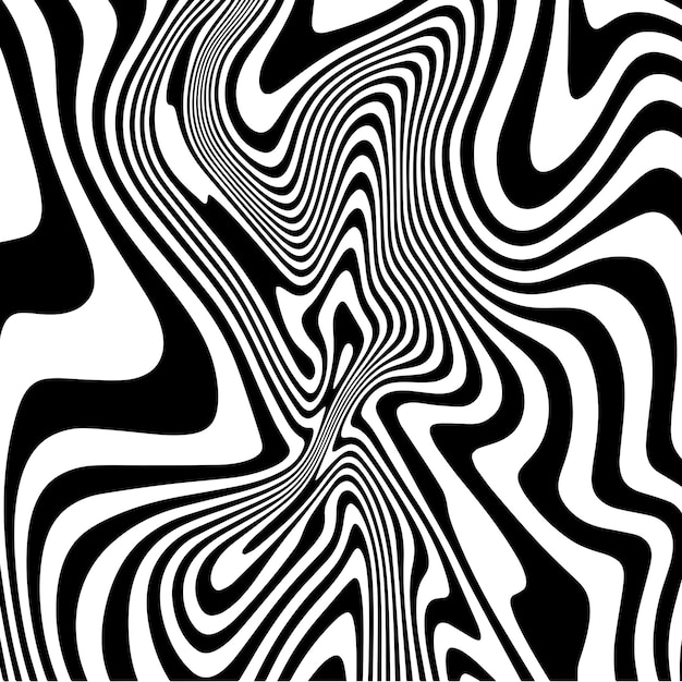 Vector wavy lines  retro lines  groovy black and white hippie background