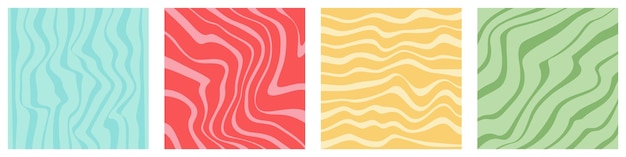 Wavy lines square templates set 1970 retro groovy liquid lines background