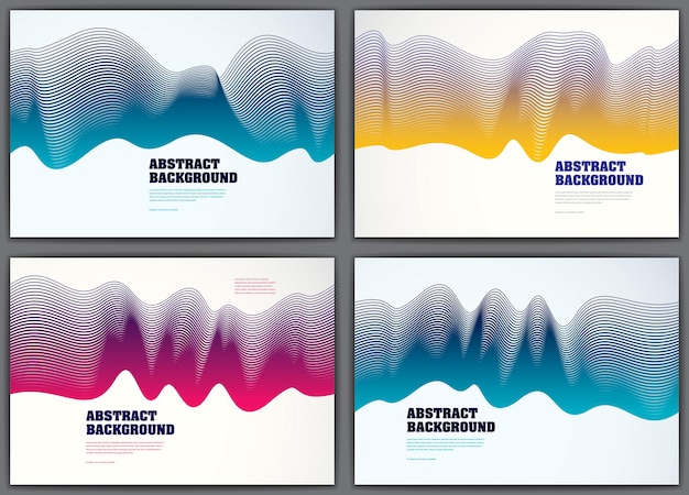 ベクトル 波線は、流動的な抽象的な背景セットをベクトルします。 3dカラフルなグラデーションモーションアート。裏地付きのテクスチャ、動的な表面、曲線、流れの形状。