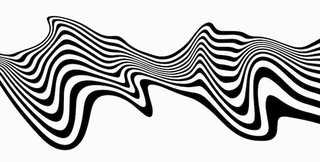 Vector wavy retro background with illusion optical line backdrop with futuristic curved bar vector illustration