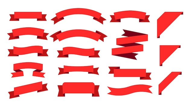 Wavy ribbon banners in retro style Vector collection of different red tags