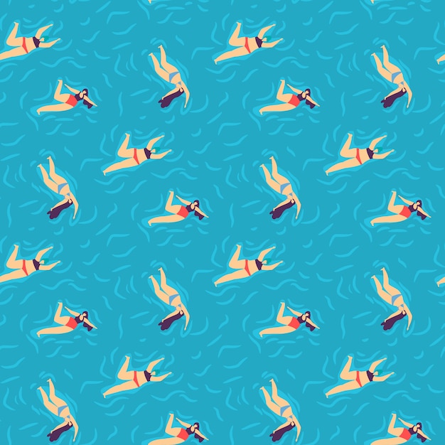 wavy sea swimming woman positive flat pattern