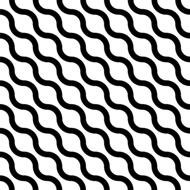 Wavy seamless striped diagonal pattern vector simple endless background black and white texture