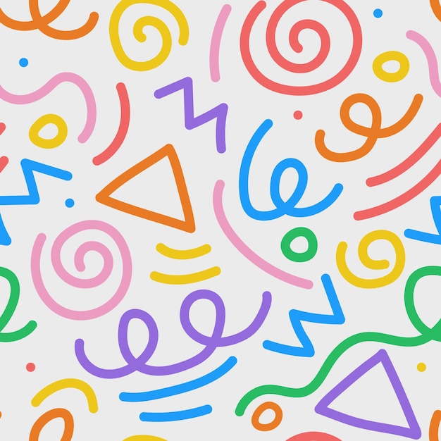 Vector wavy shapes and swirling strokes vector seamless pattern attractive multicolored design children