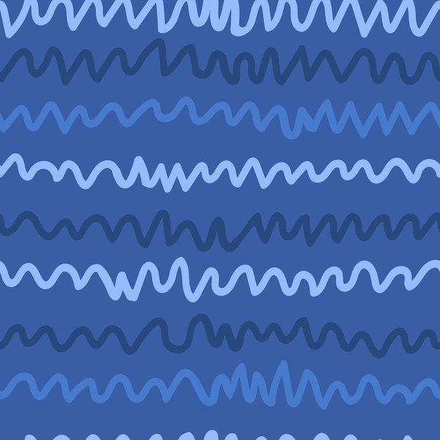 Wavy stripes on blue background seamless pattern