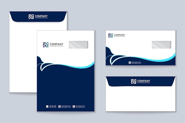 Wavy style blue envelope template set