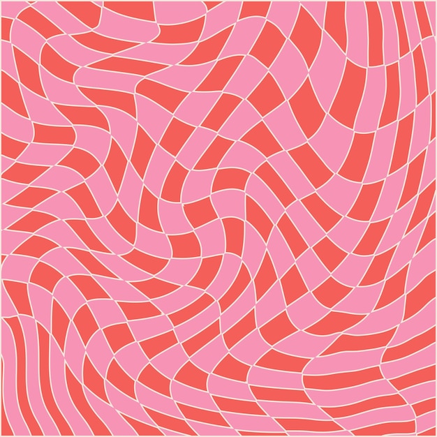 Wavy swirl groovy background on red and pink colors seventies style hippie pattern psychedelic disto