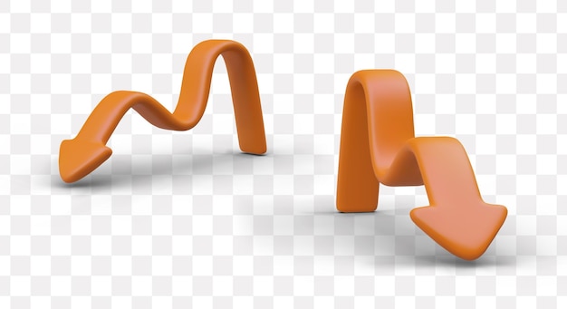 Vector wavy vector arrow in plasticine style view from different sides vector orange pointer