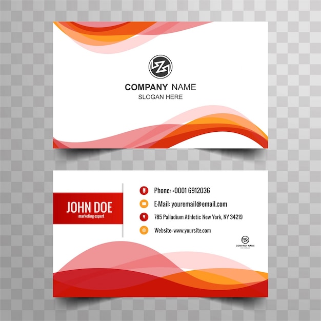 Wavy visiting card with red shapes