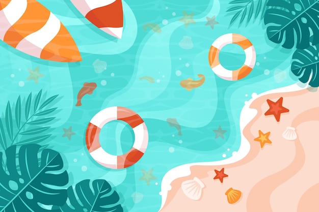 Vector wavy waters and floaties summer background