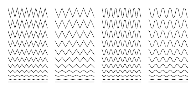 Vector wavy zigzag and sinusoidal lines set decor dividers