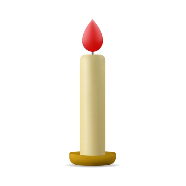 Wax candle with flame on plate 3d illustration 3d rendering 3d icon isolated