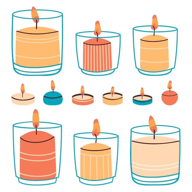 Wax candles hand drawn decorative candles illustration set