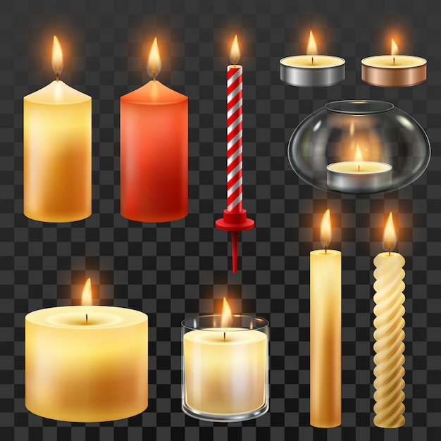 Wax romantic candles for christmas party isolated set