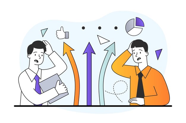 선택 방법 개념 사업가들은 회사 개발 전략을 선택합니다. 혼란스러운 사람들은 옳은 것에 대해 생각합니다.