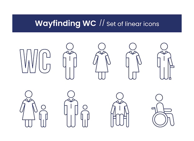 Wayfinding wc linear icons set. vector illustration isolated on a white background.