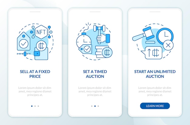 Ways of selling NFTs blue onboarding mobile app screen