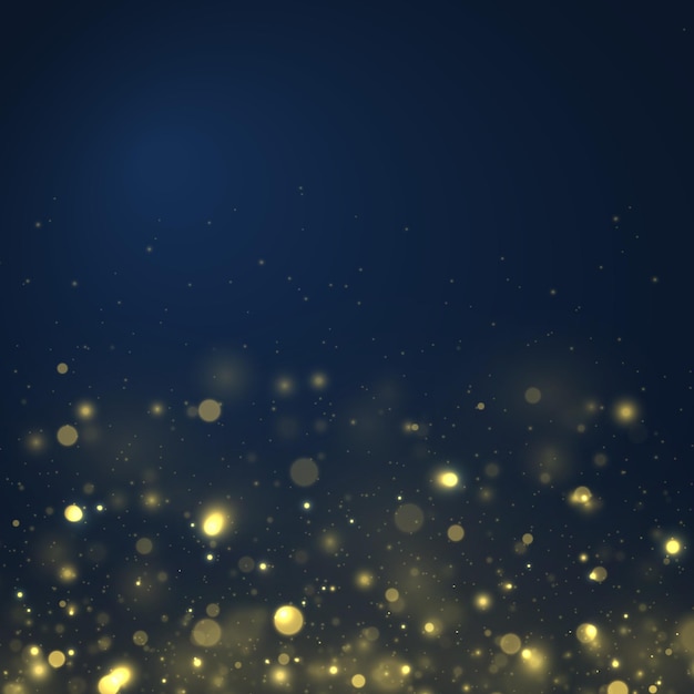 Wazig bokeh licht op blauwe achtergrond Glitter intreepupil knipperende sterren Kerst gouden vonken Vector