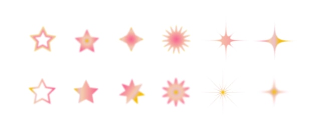 Wazig roze sterren element y2k sjabloon groovy wazig gradiënt ster sociale media elementen vector set