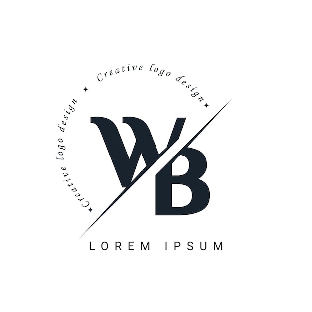 Vector wb letter logo design met een creative cut creatief logo ontwerp