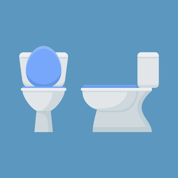 Wc-pot in vlakke stijl. Voor- en zijaanzicht.