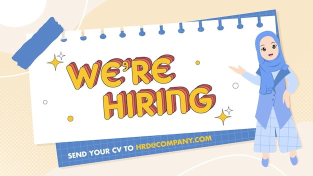 We are hiring announcement banner design with hijab woman