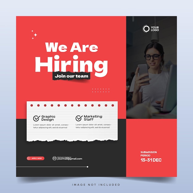 Vector we are hiring announcement social media post template